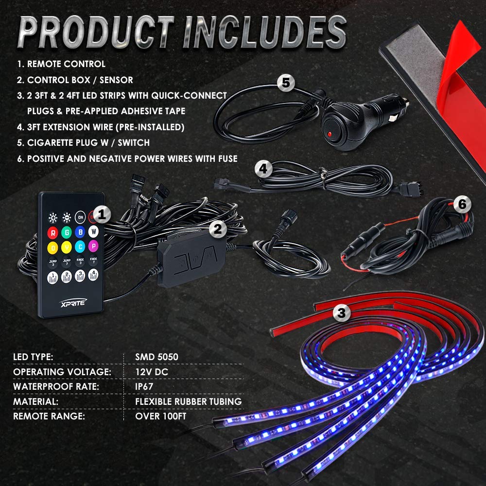 LED Underbody Glow Kit with Remote Control and Bluetooth | Battle Series
