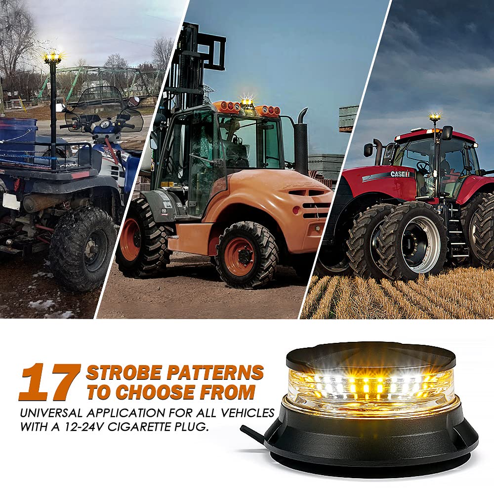 Collage of vehicles with a strobe light and text about strobe patterns.