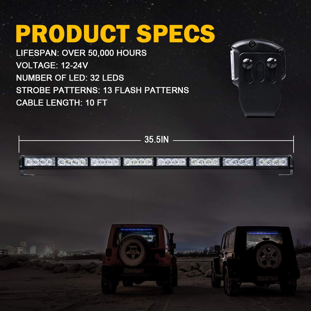 35.5" Inch 32 LED Strobe Emergency Traffic Advisor Warning Light Bar for Firefighter Vehicles Trucks Cars