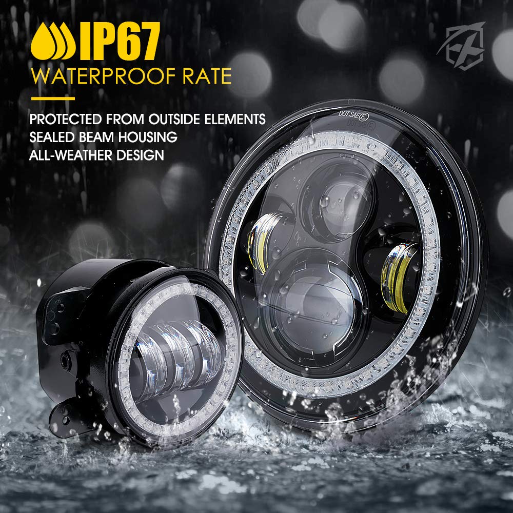 7" RGB LED Halo Headlights & RGB Fog Lights Kit for 07-18 Jeep Wrangler