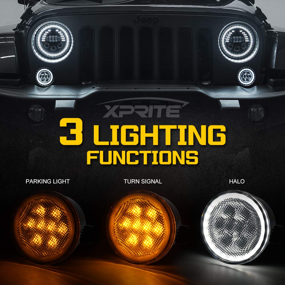 LED Turn Signal Lights with Halo DRL for 07-18 Jeep Wrangler JK