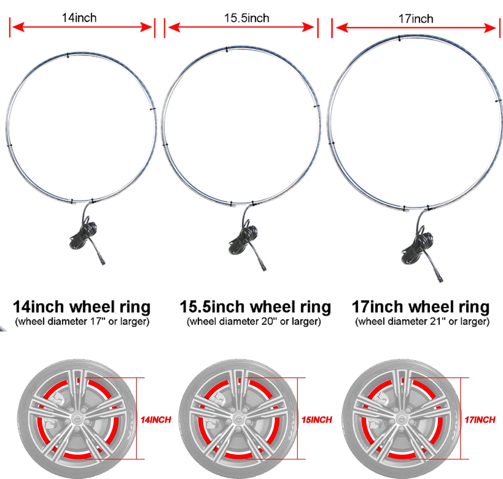 4PCS 17inch Super Bright 6500K Pure White Wheel Lights