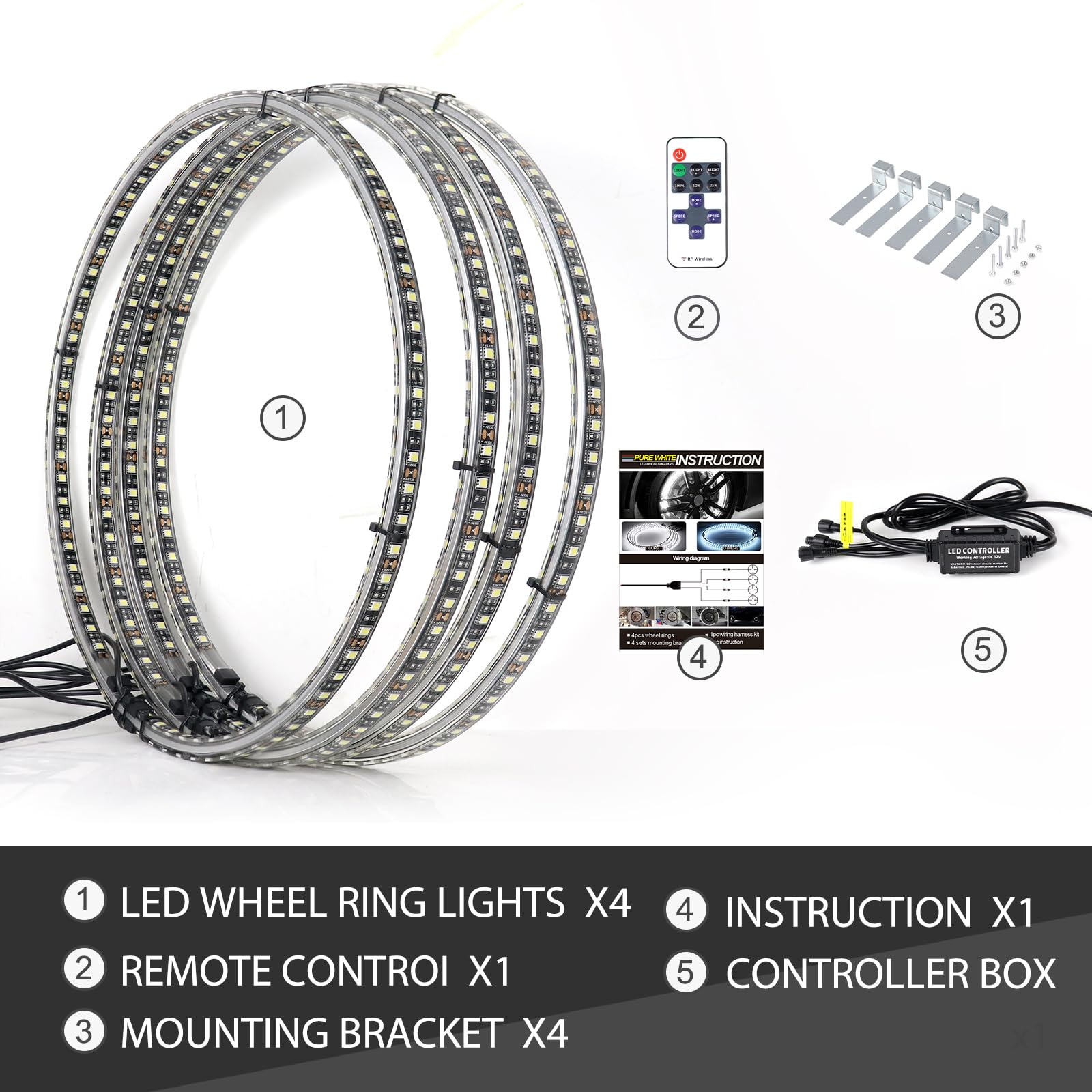 4PCS 17inch Super Bright 6500K Pure White Wheel Lights