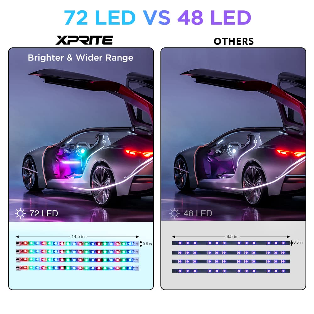 Xprite 4PC Celestial Dream Series RGB LED Interior Car Light Set - Bluetooth and Remote Control