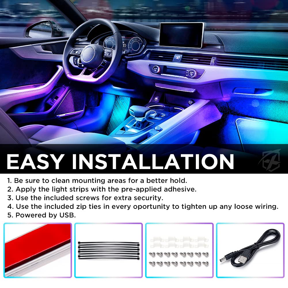 Xprite 4PC Celestial Dream Series RGB LED Interior Car Light Set - Bluetooth and Remote Control