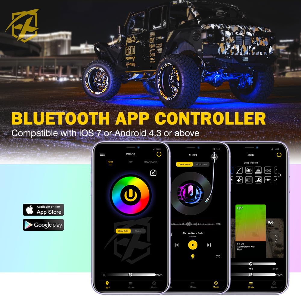 RGBW LED Rock Lights Kit with Bluetooth Control | Trophy Series