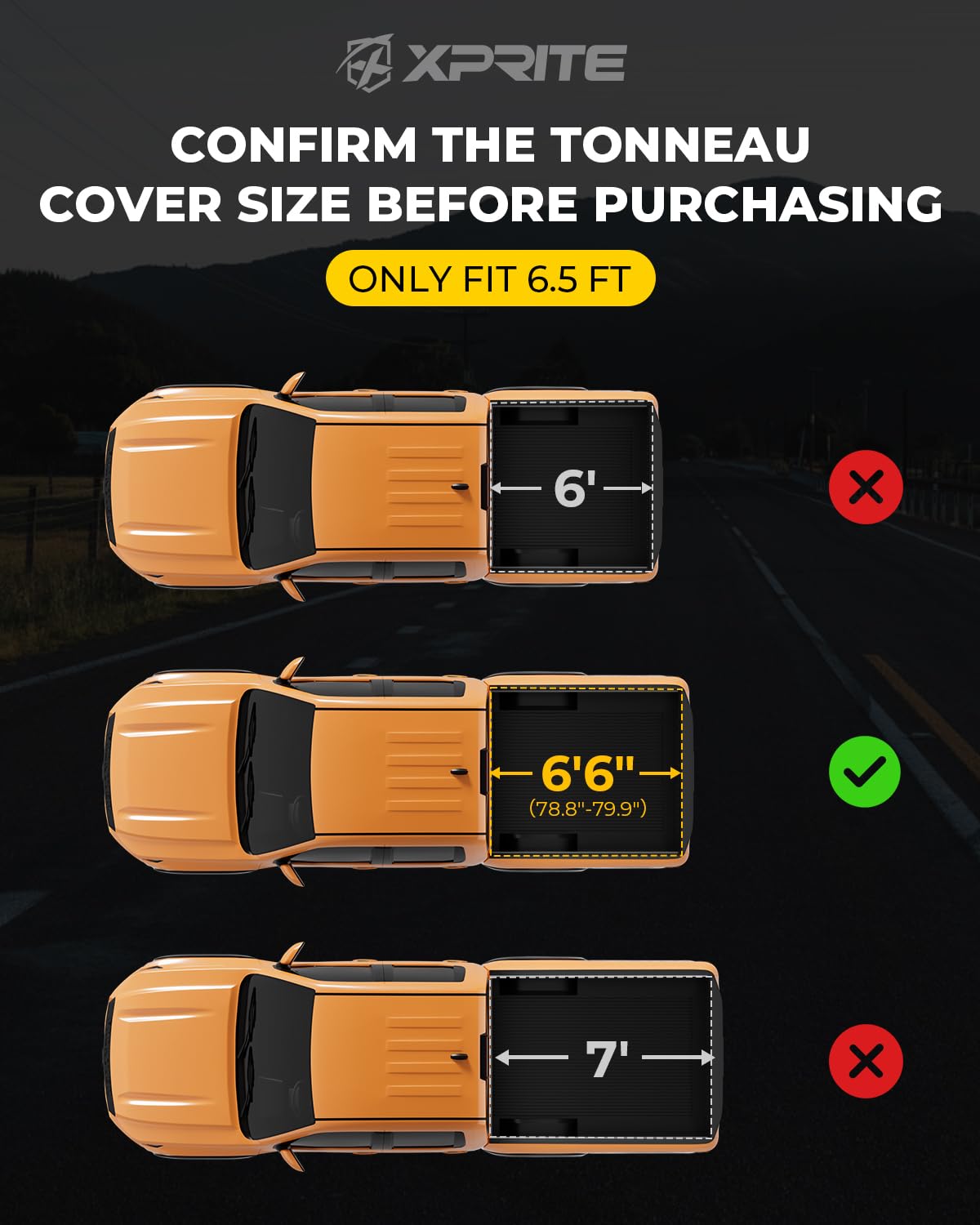 Xprite FRP Hard Tri Fold Truck Bed Tonneau Cover