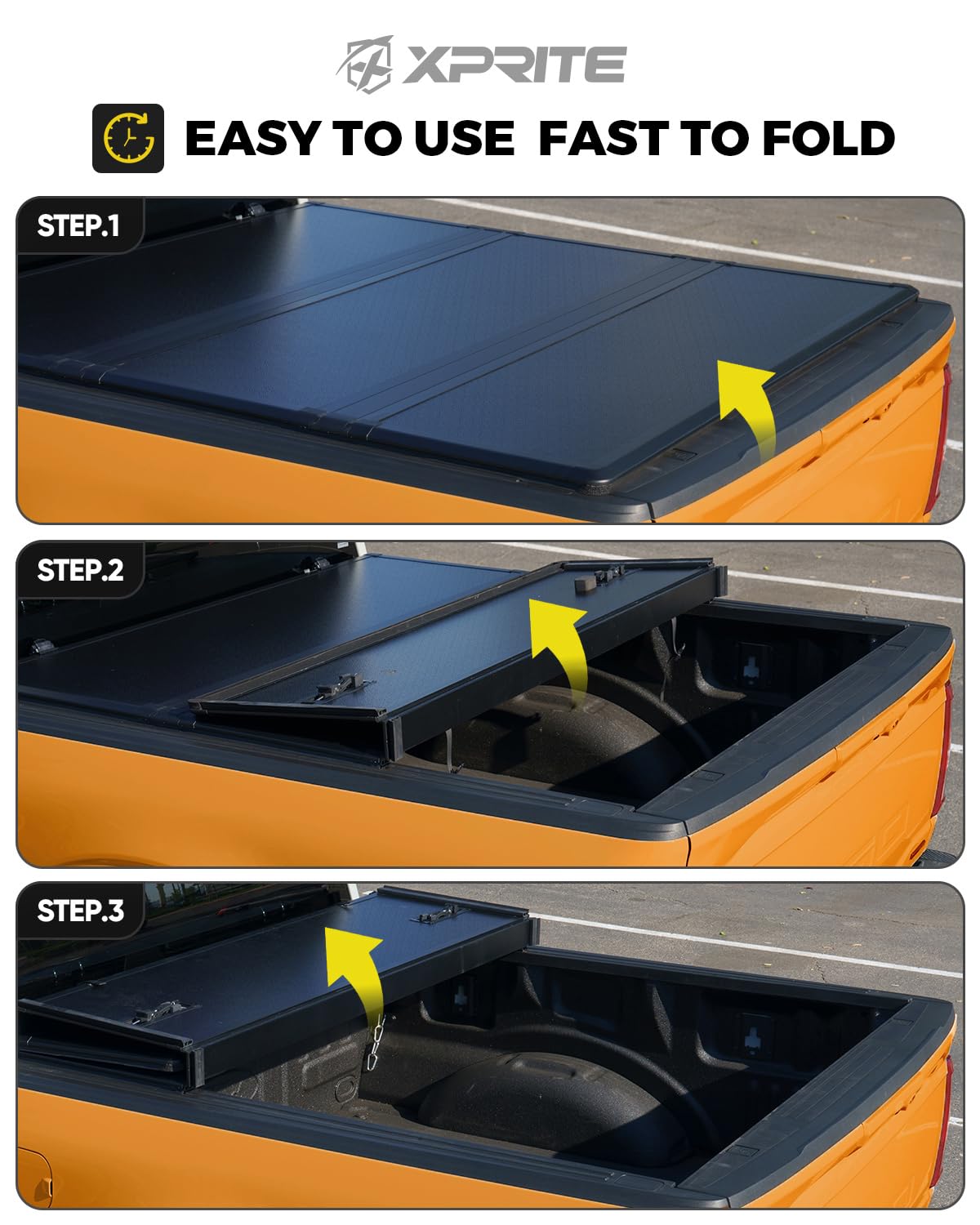 Xprite FRP Hard Tri Fold Truck Bed Tonneau Cover