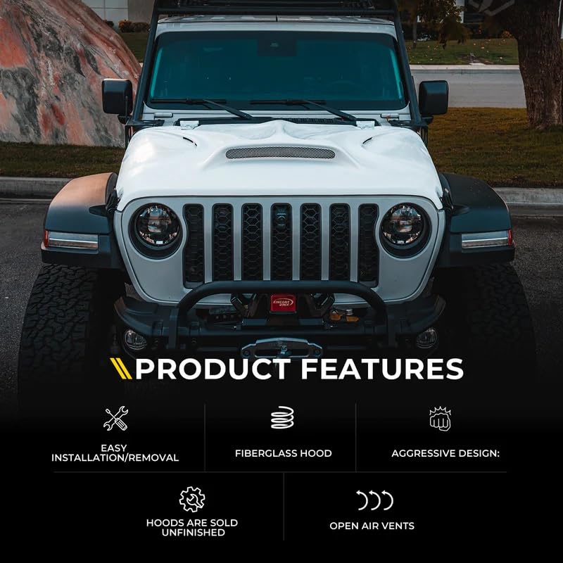Fiberglass hood with air vents for Jeep JL & JT | Beast Series