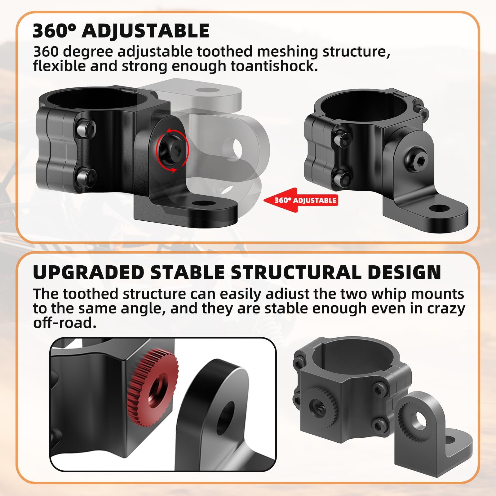 360° Adjustable Whip Light Mount for 1.65''- 2.0'' Roll Cage