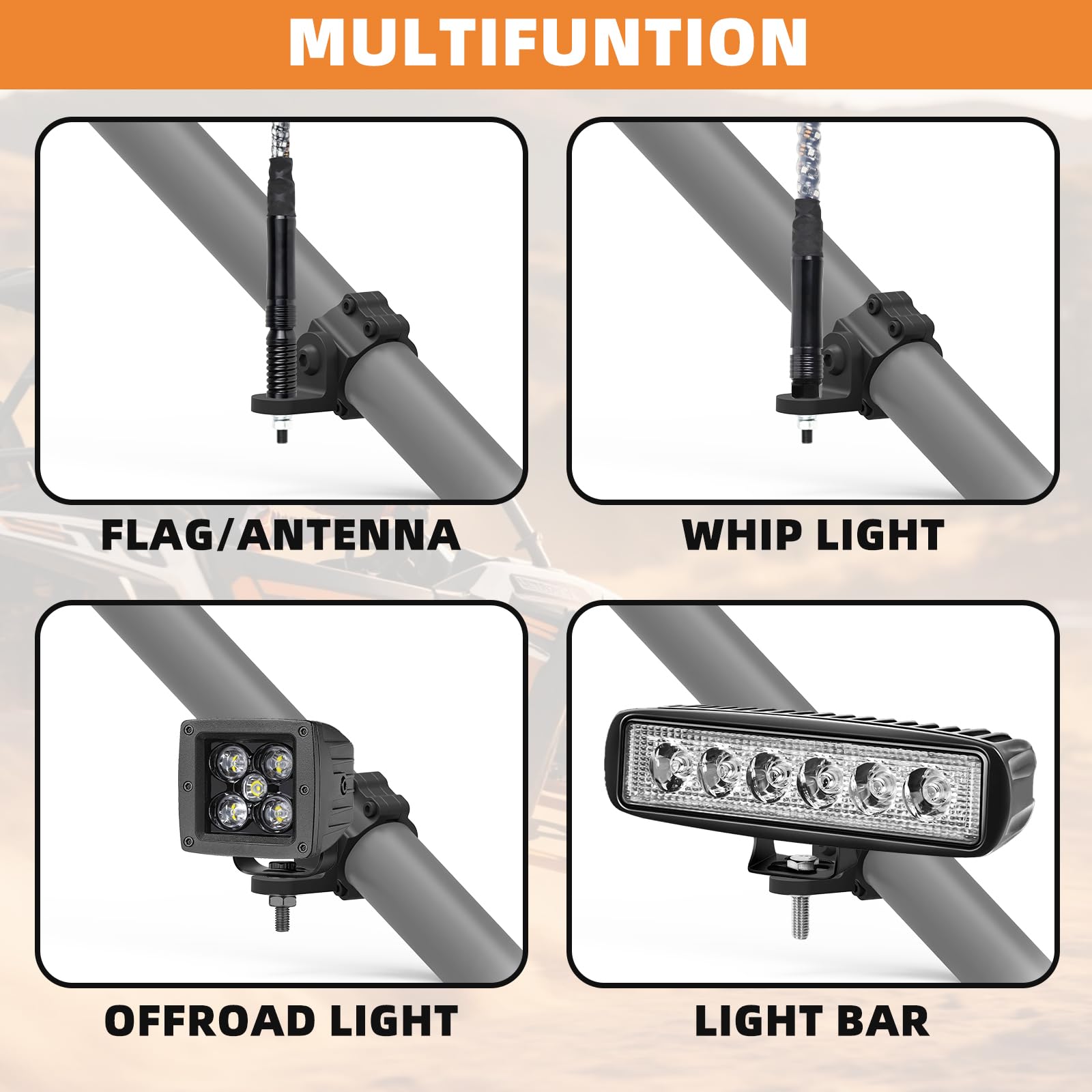 360° Adjustable Whip Light Mount for 1.65''- 2.0'' Roll Cage