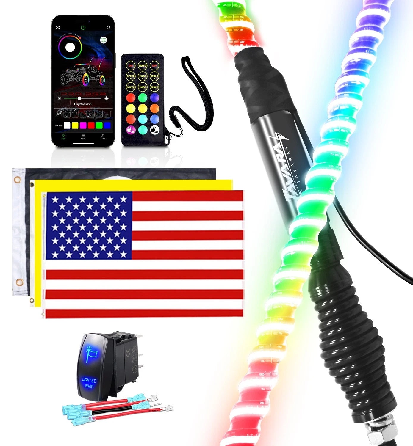 2FT-6FT RGB LED Whip Lights w/ App & Remote Control