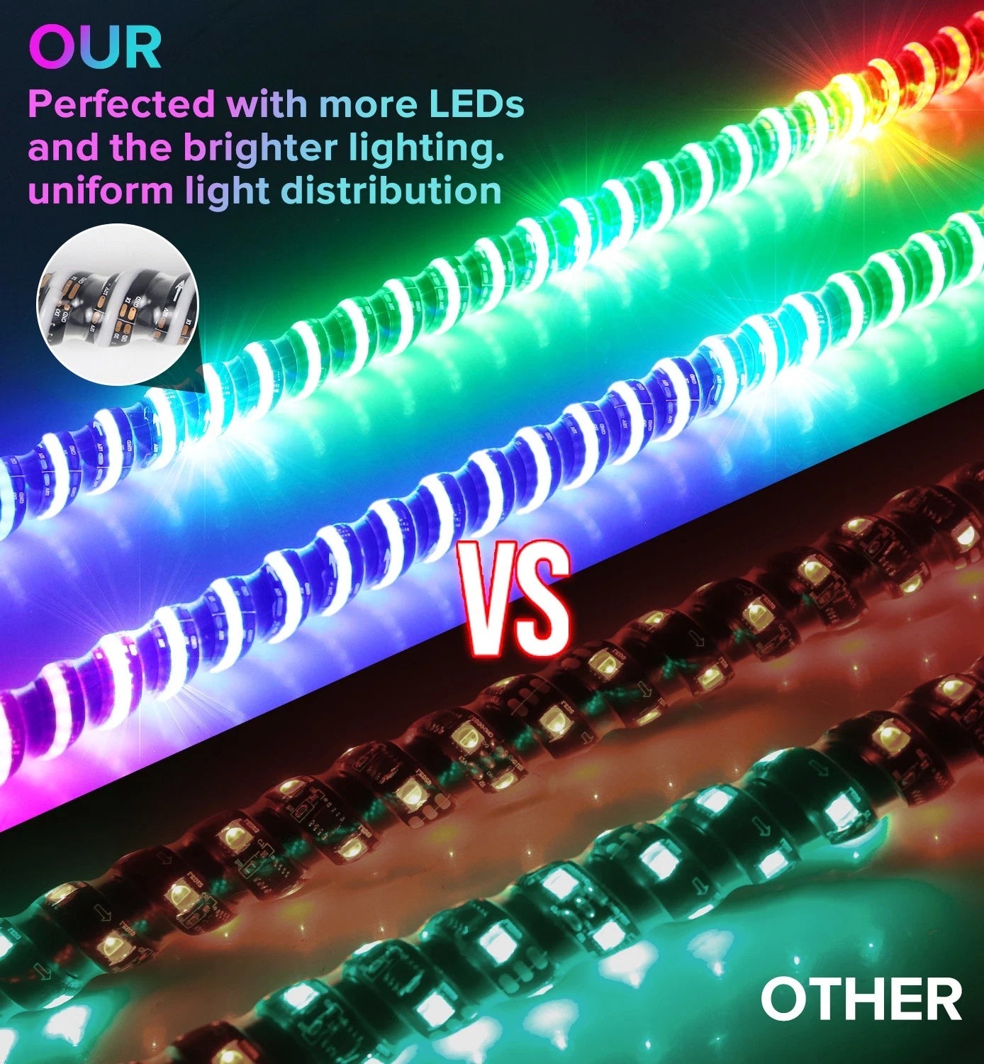 2FT-6FT RGB LED Whip Lights w/ App & Remote Control