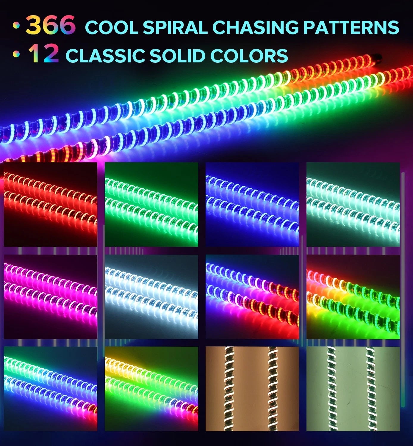 2FT-6FT RGB LED Whip Lights w/ App & Remote Control