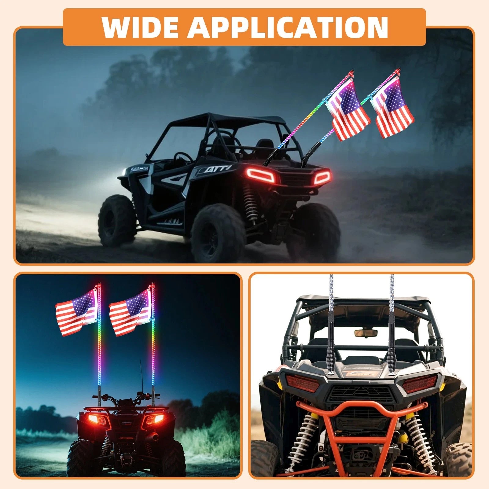 2X Spiral Whip Lights Spring Mounting Base Quick Release Antenna for ATV UTV RZR