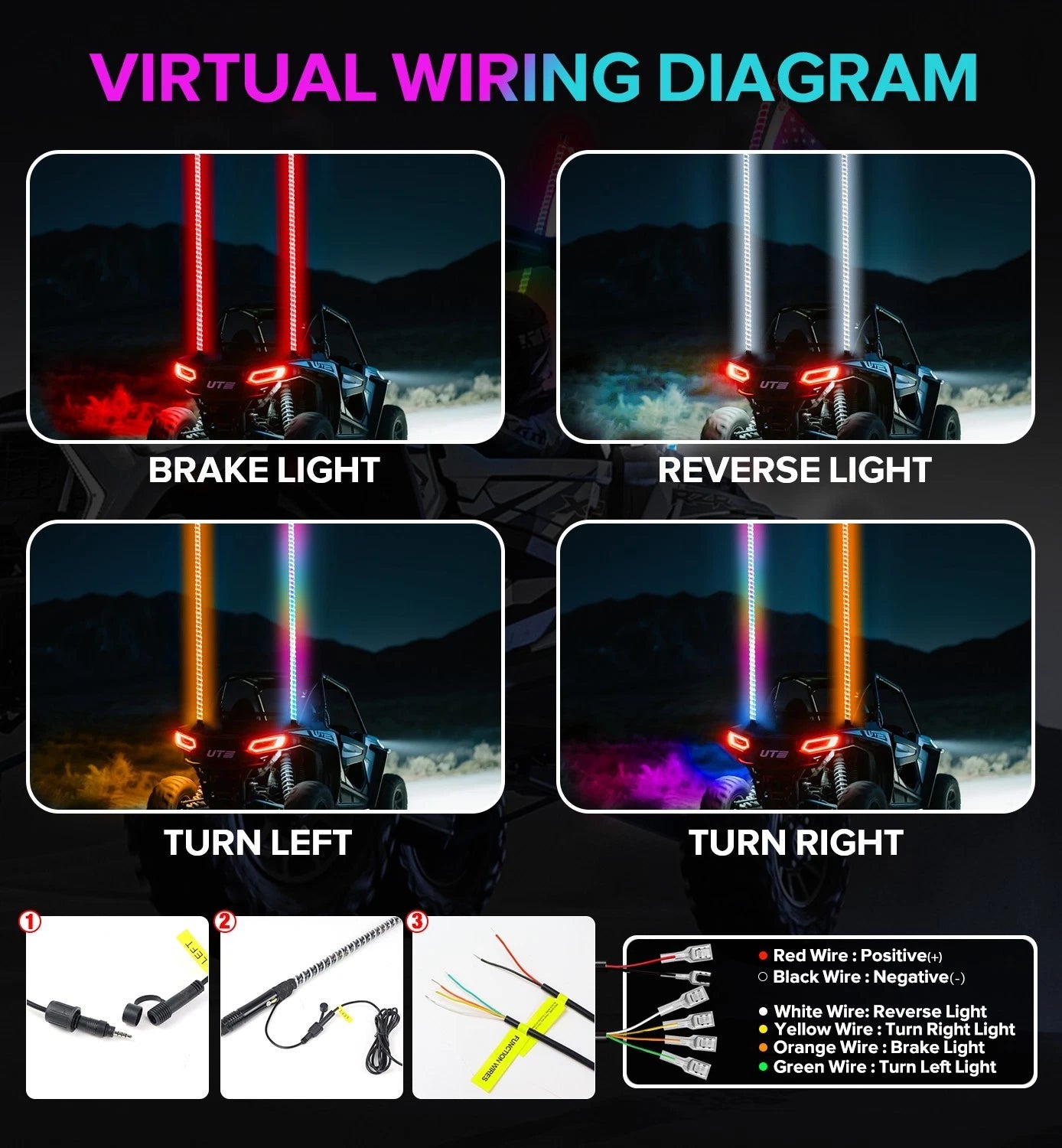 2FT-6FT RGB LED Whip Lights w/ App & Remote Control