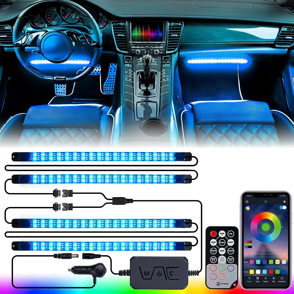 Xprite 4PC Celestial Series Double Row RGB LED Interior Car Light Set - Bluetooth and Remote Control