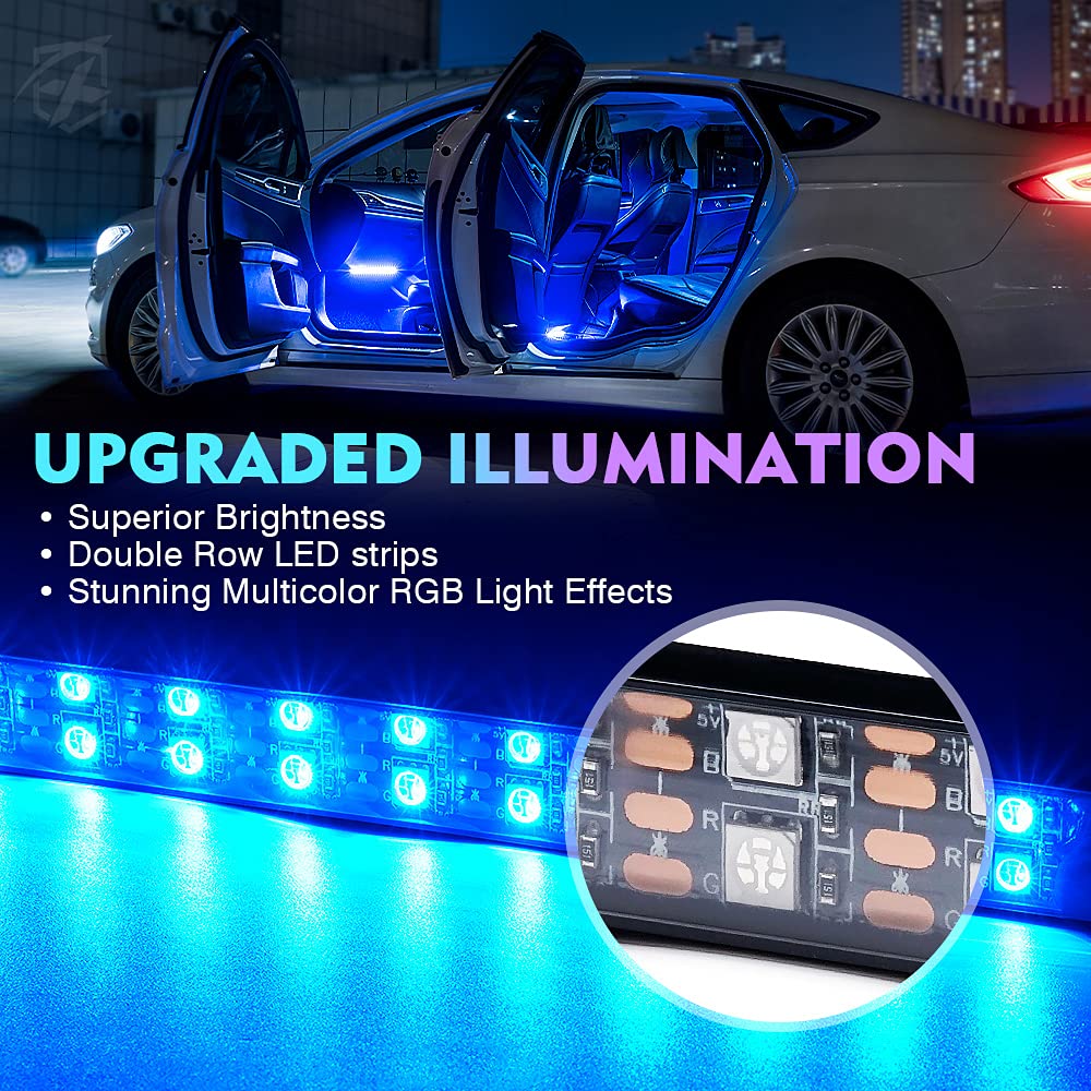 Xprite 4PC Celestial Series Double Row RGB LED Interior Car Light Set - Bluetooth and Remote Control