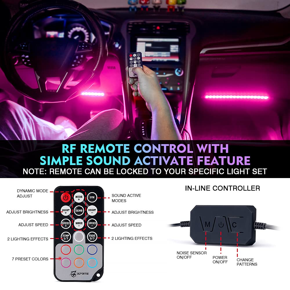 Xprite 4PC Celestial Series Double Row RGB LED Interior Car Light Set - Bluetooth and Remote Control