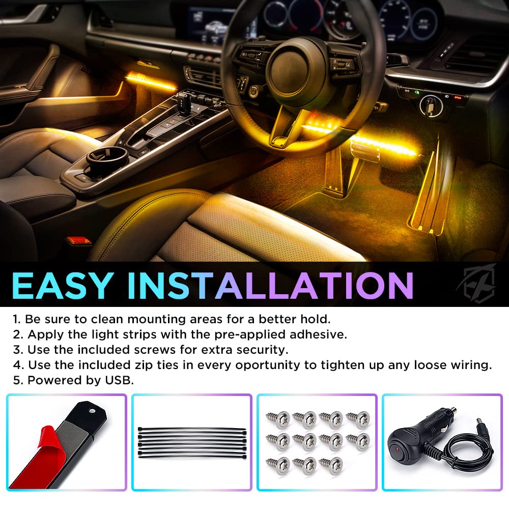 Xprite 4PC Celestial Series Double Row RGB LED Interior Car Light Set - Bluetooth and Remote Control