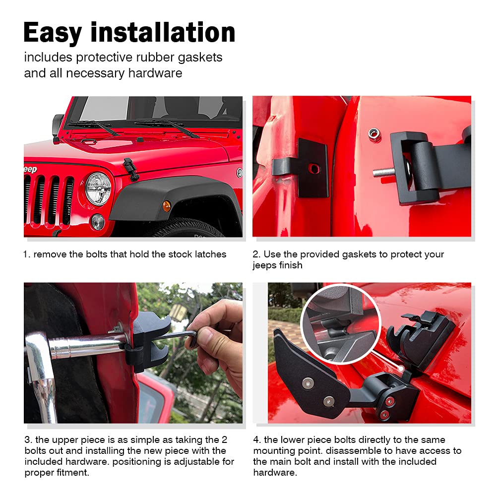 Instructions for installing a Jeep accessory with text and images of a red Jeep.