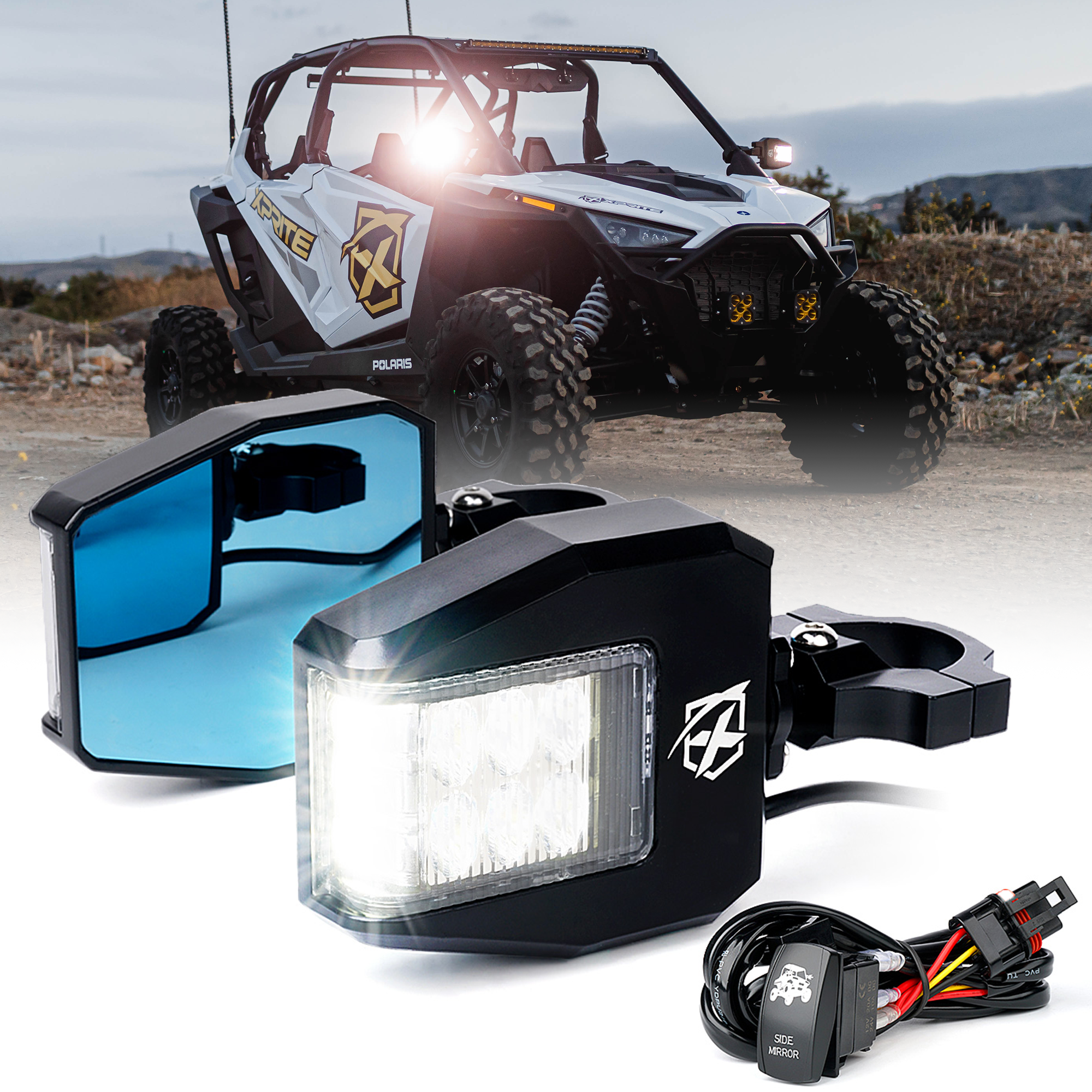 utv side mirrors with lights 