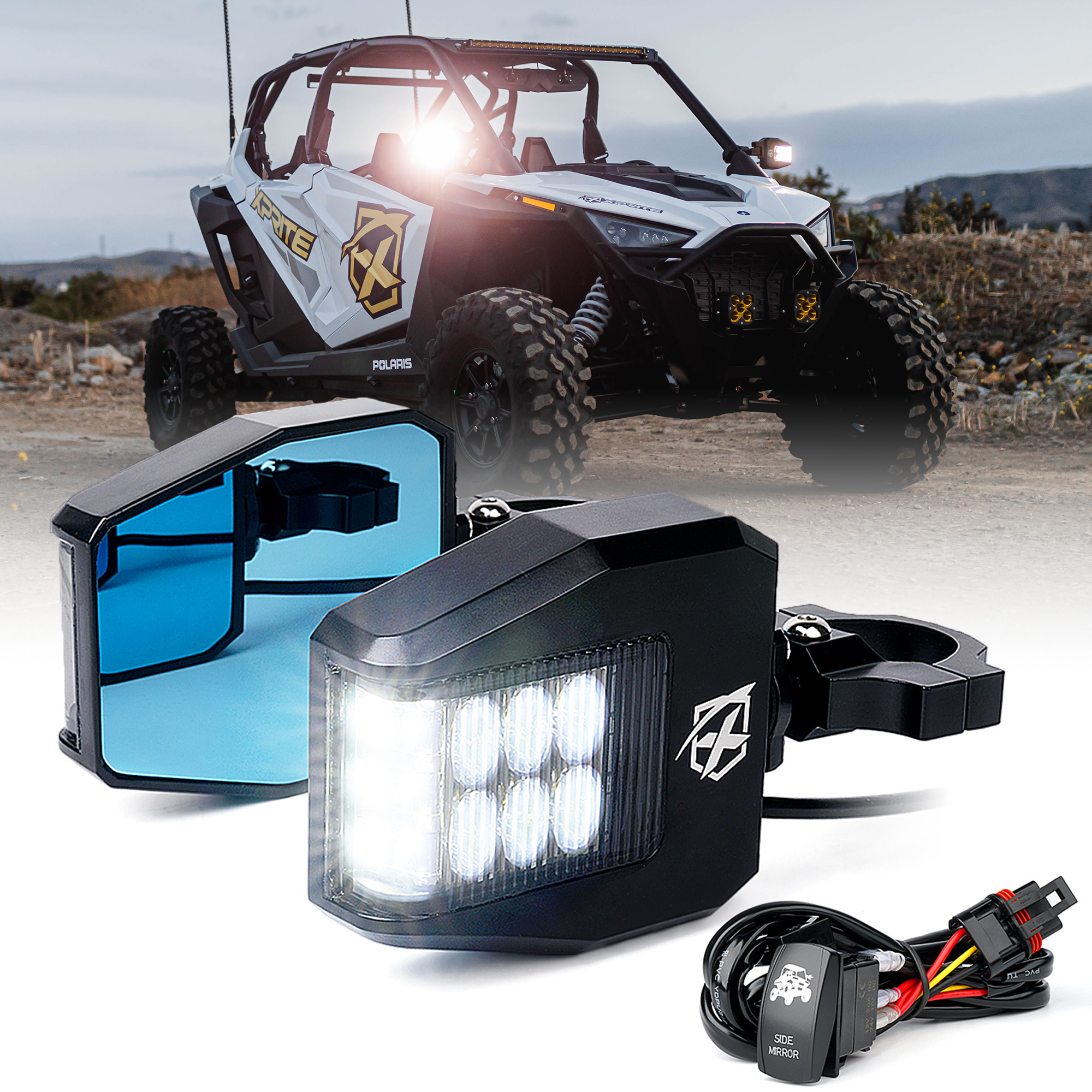 utv side mirrors with lights