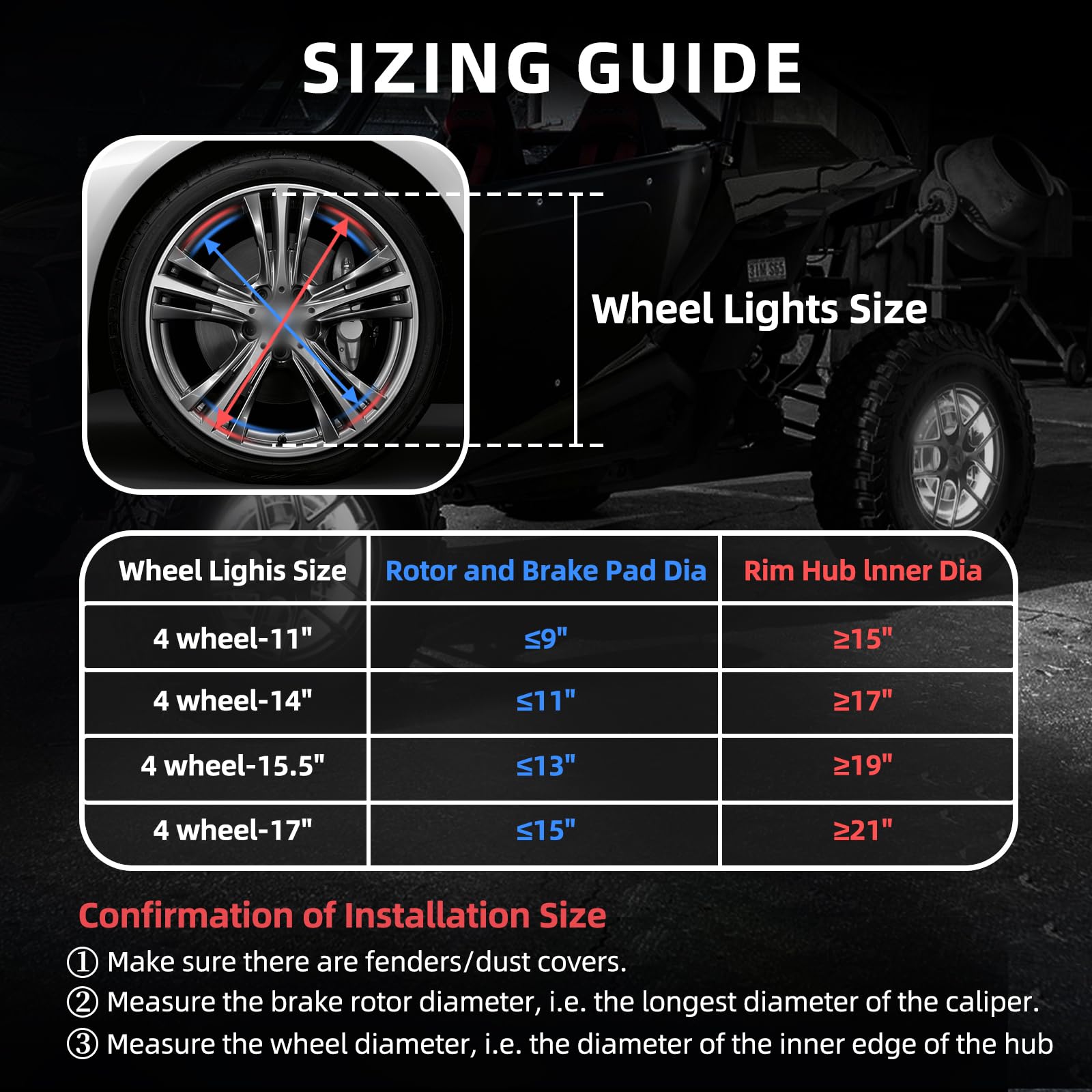 4PCS 17" Pure White Wheel Lights