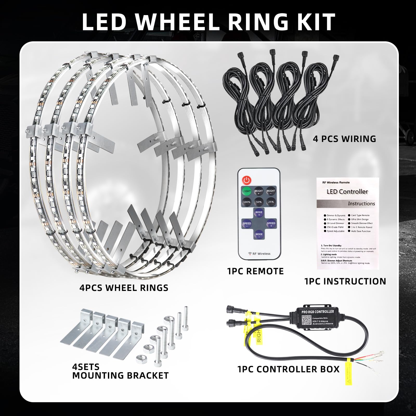 4PCS 17" Pure White Wheel Lights