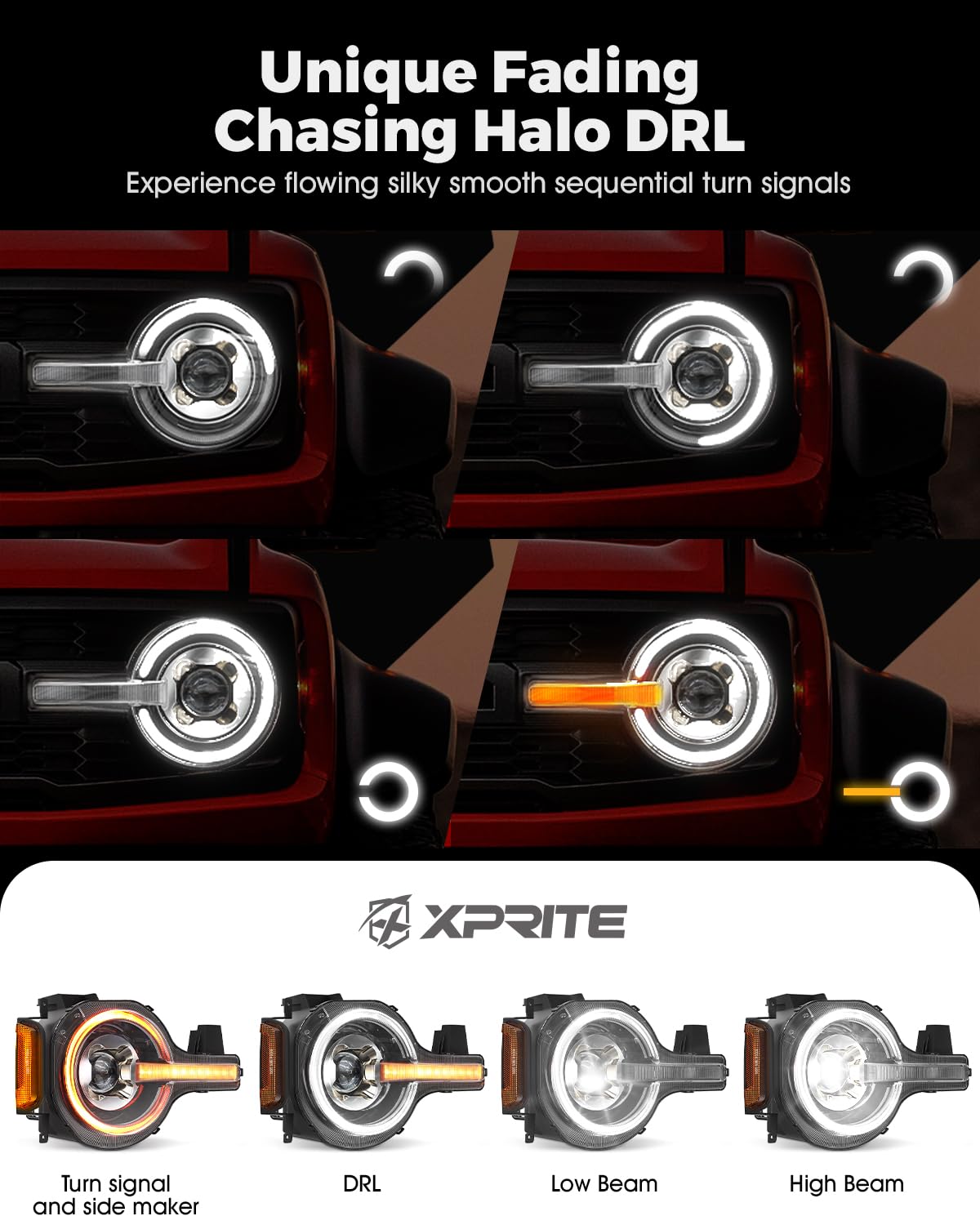 Ford Bronco LED Headlights with DRL & Sequential Turn Signals