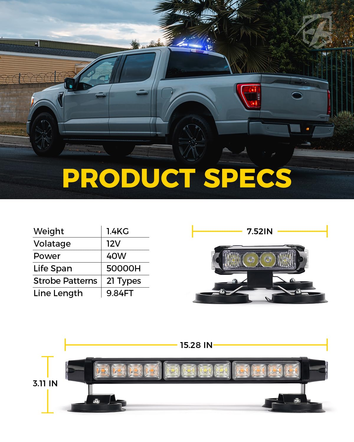 Rooftop Emergency Strobe Light Bar for POV Vehicles Trucks