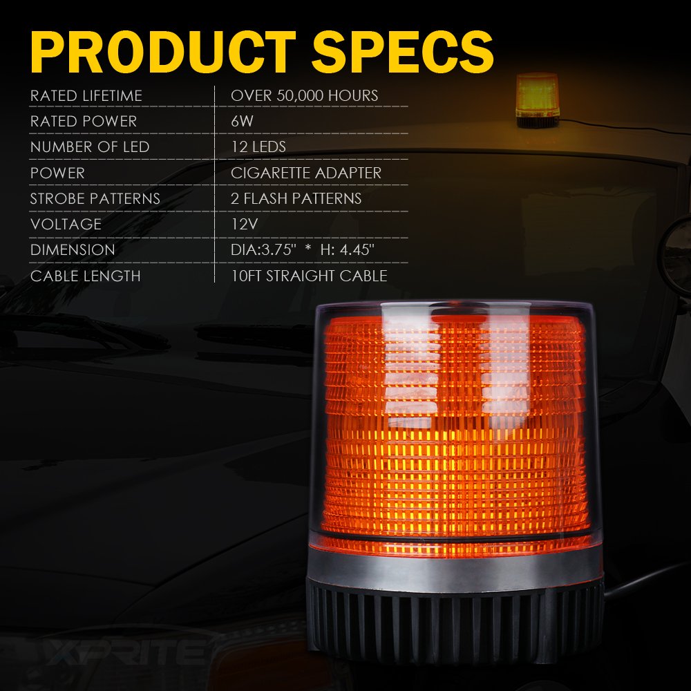 12 LED 6W LED Magnetic Mount Strobe and Rotating Beacon Light
