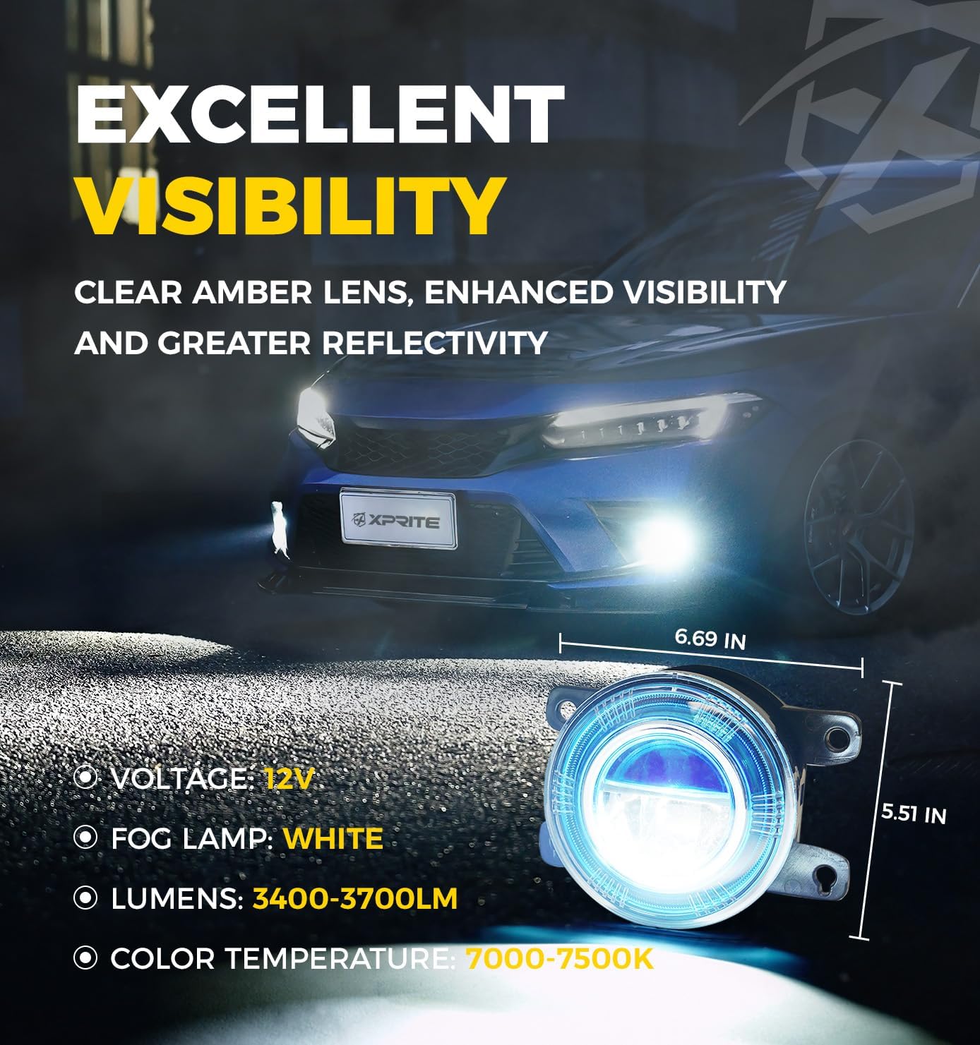 Xprite White or Amber LED Fog Lights 2016-2025 Honda | Jeep
