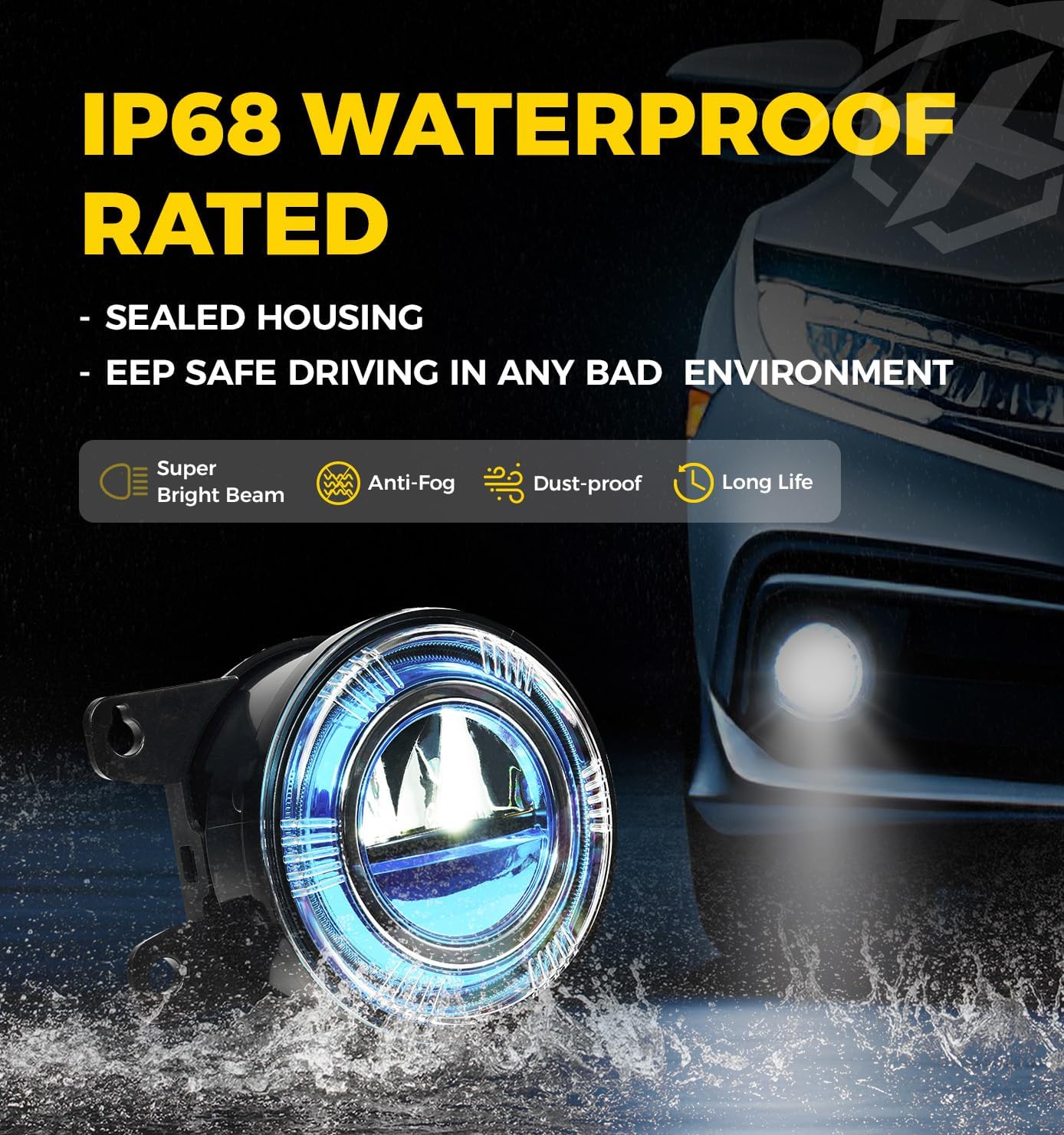 Xprite White or Amber LED Fog Lights 2016-2025 Honda | Jeep