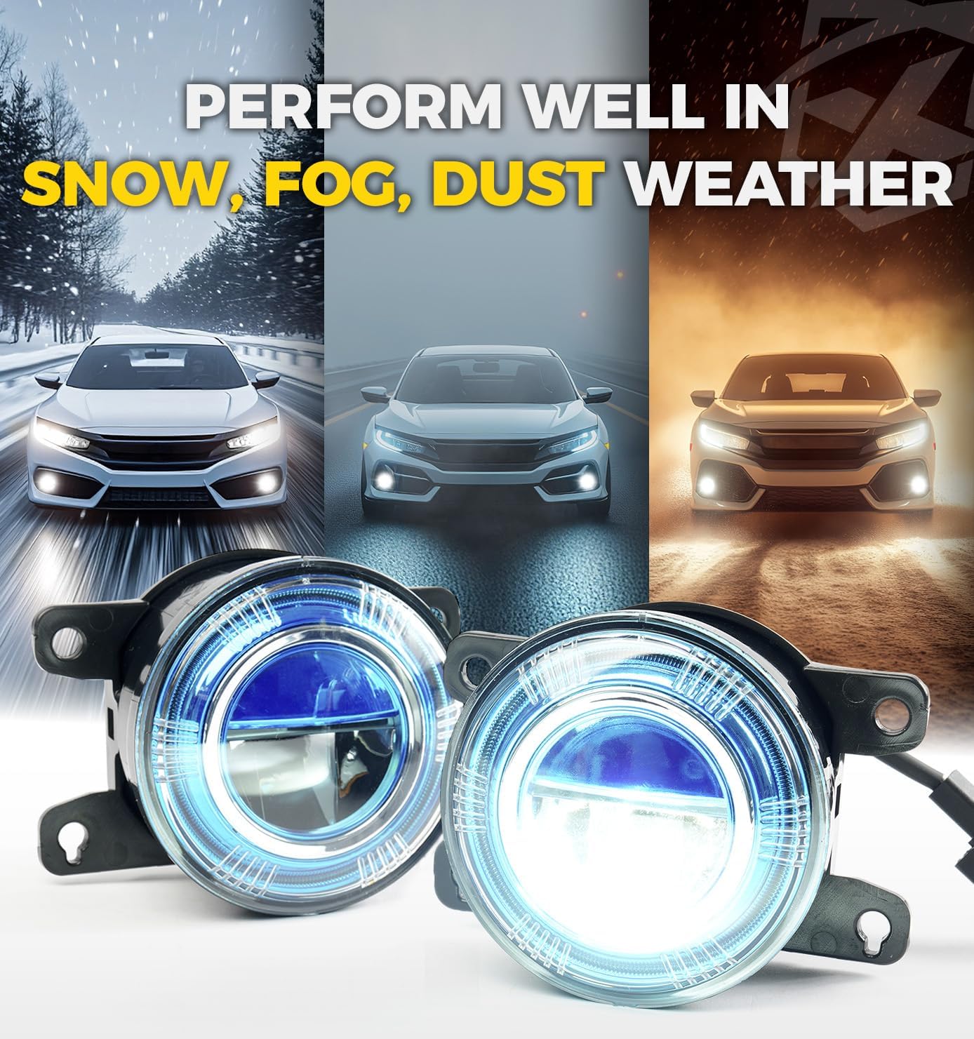 Xprite White or Amber LED Fog Lights 2016-2025 Honda | Jeep