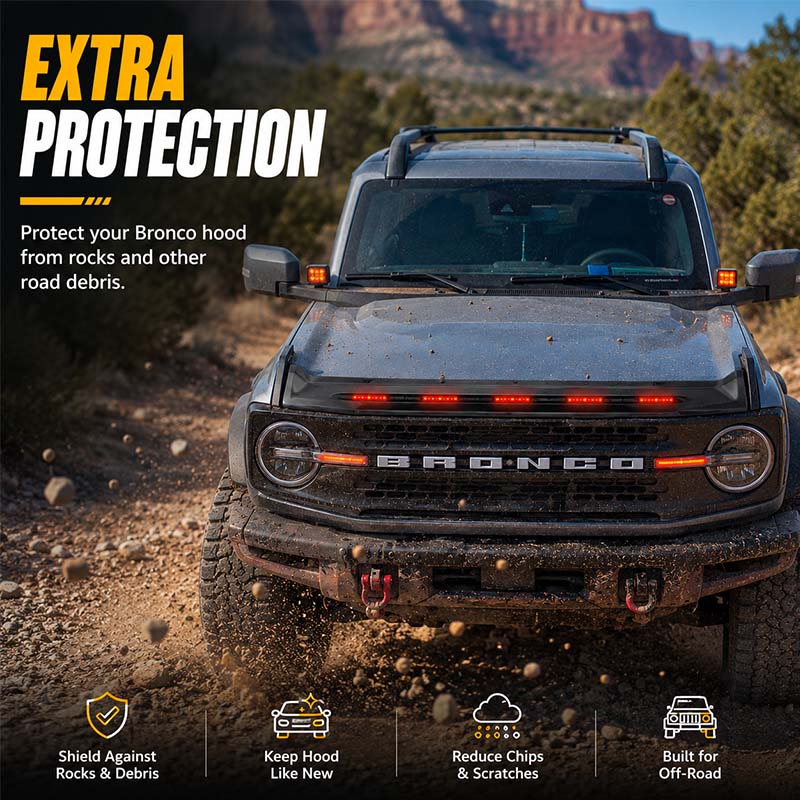Front Hood Protector with DRL and Turn Signals for 2021-2026 Ford Bronco All Version