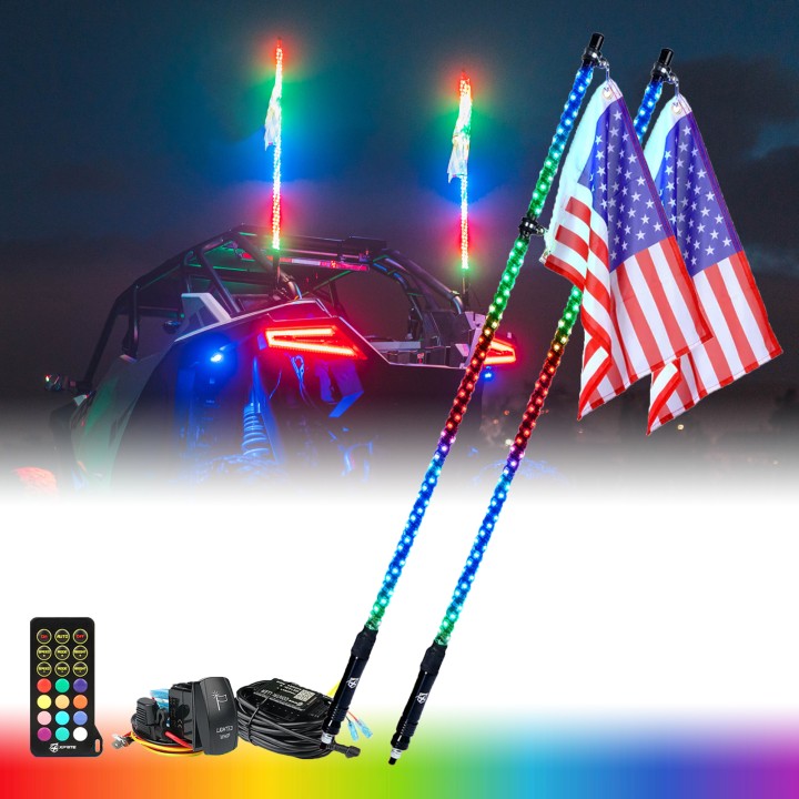 Spiral RGB LED Flag Pole Whip Light with Remote Control Monsoon Seri