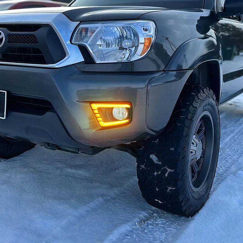 LED Fog Light Bezel Assemblies with DRL & Amber Sequential Turn Signals for 2012–2015 Toyota Tacoma