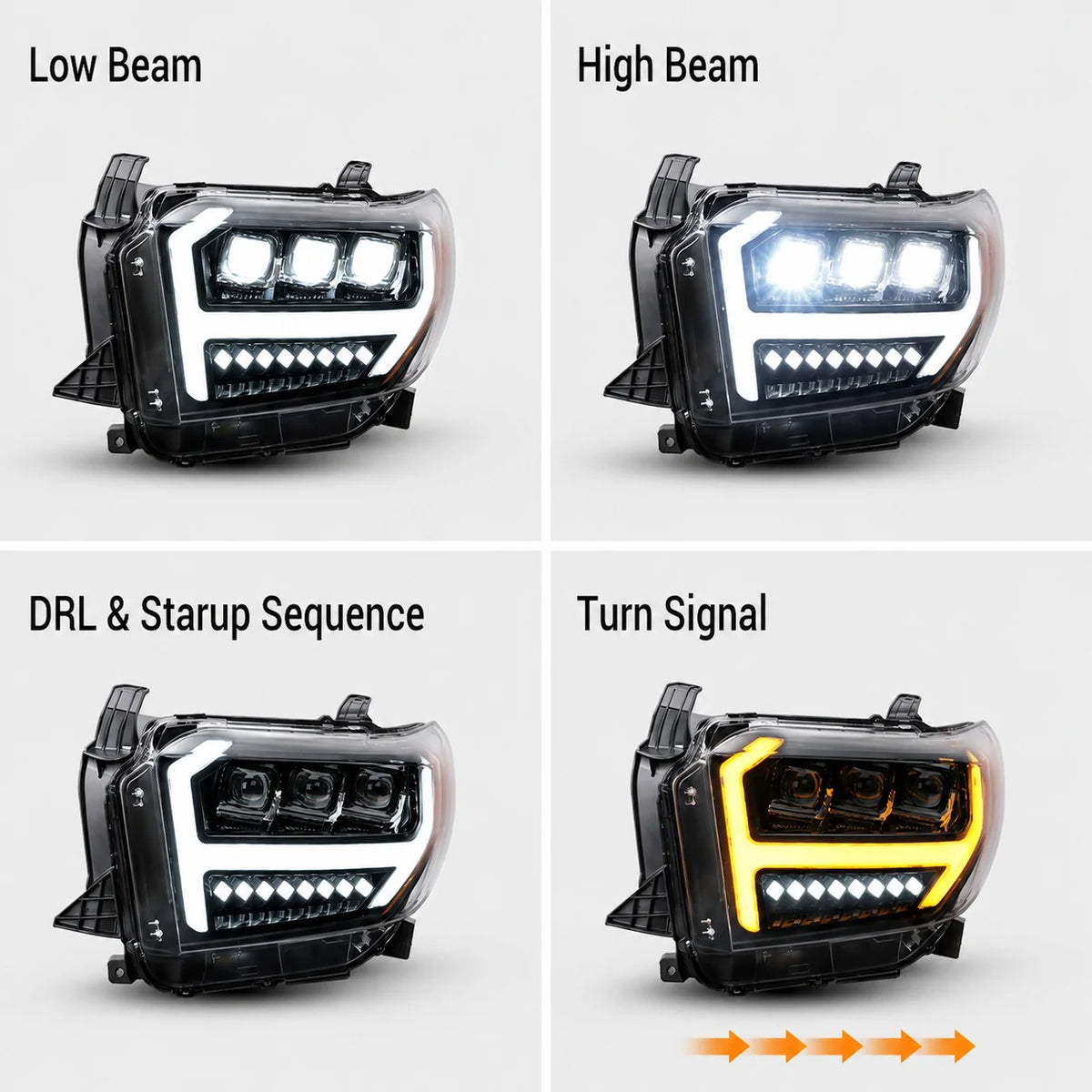 LED Projector Headlights for 2014-2021 Toyota Tundra – Startup Animation & Amber Sequential Turn Signals