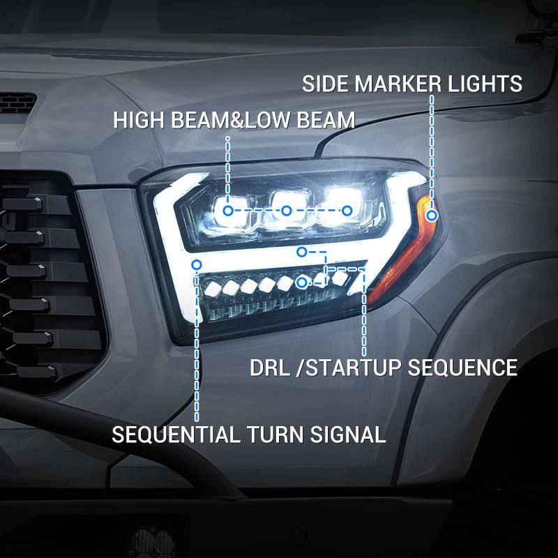LED Projector Headlights for 2014-2021 Toyota Tundra – Startup Animation & Amber Sequential Turn Signals