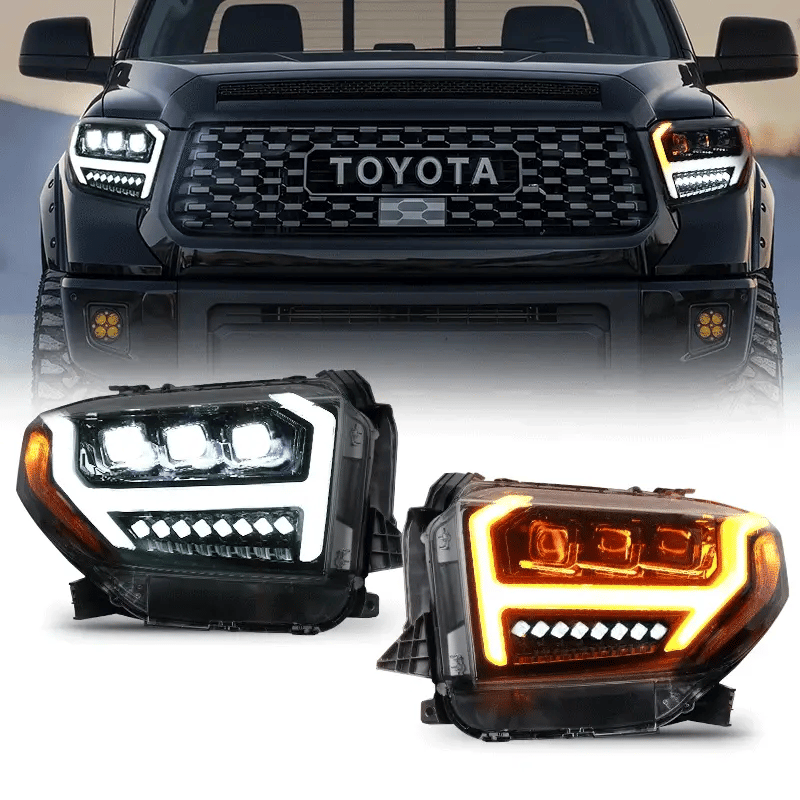 LED Projector Headlights for 2014-2021 Toyota Tundra – Startup Animation & Amber Sequential Turn Signals