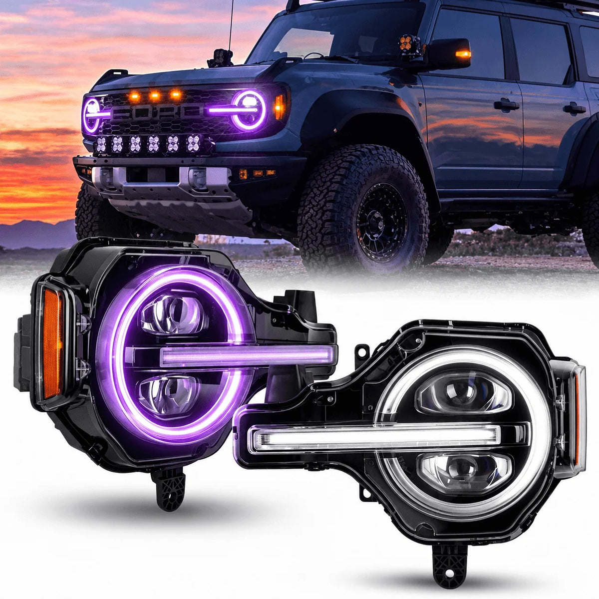 RGB LED Headlights Assembly for 2021-2026 Ford Bronco