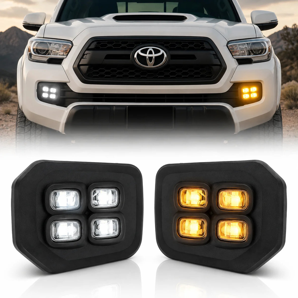 4 Eyes Style LED Fog Lights with Amber Turn Signal Lights for 2016-2023 Toyota Tacoma