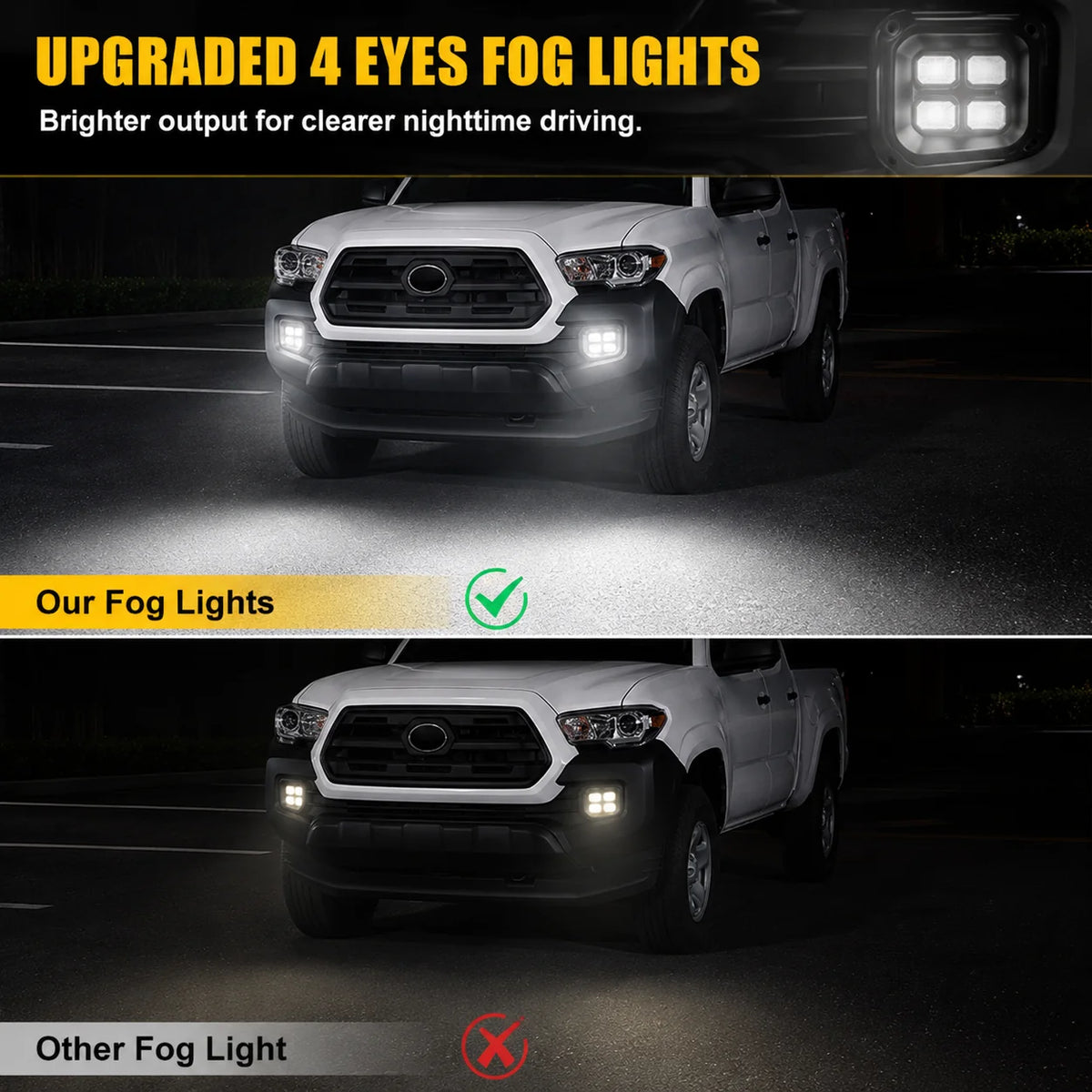 4 Eyes Style LED Fog Lights with Amber Turn Signal Lights for 2016-2023 Toyota Tacoma