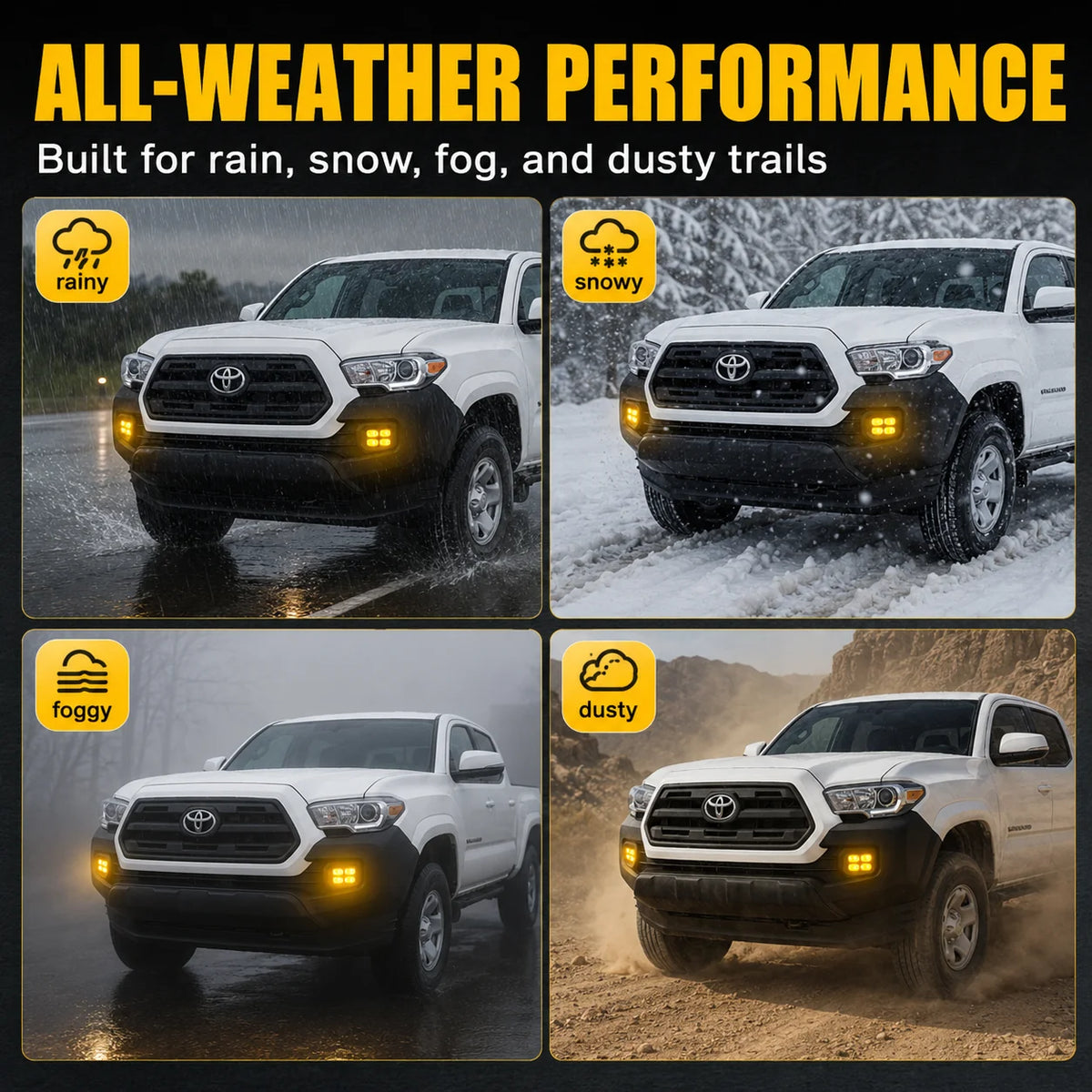 4 Eyes Style LED Fog Lights with Amber Turn Signal Lights for 2016-2023 Toyota Tacoma