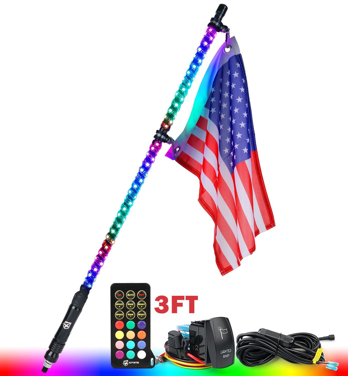 Spiral RGB LED Flag Pole Whip Light with Remote Control | Monsoon Series