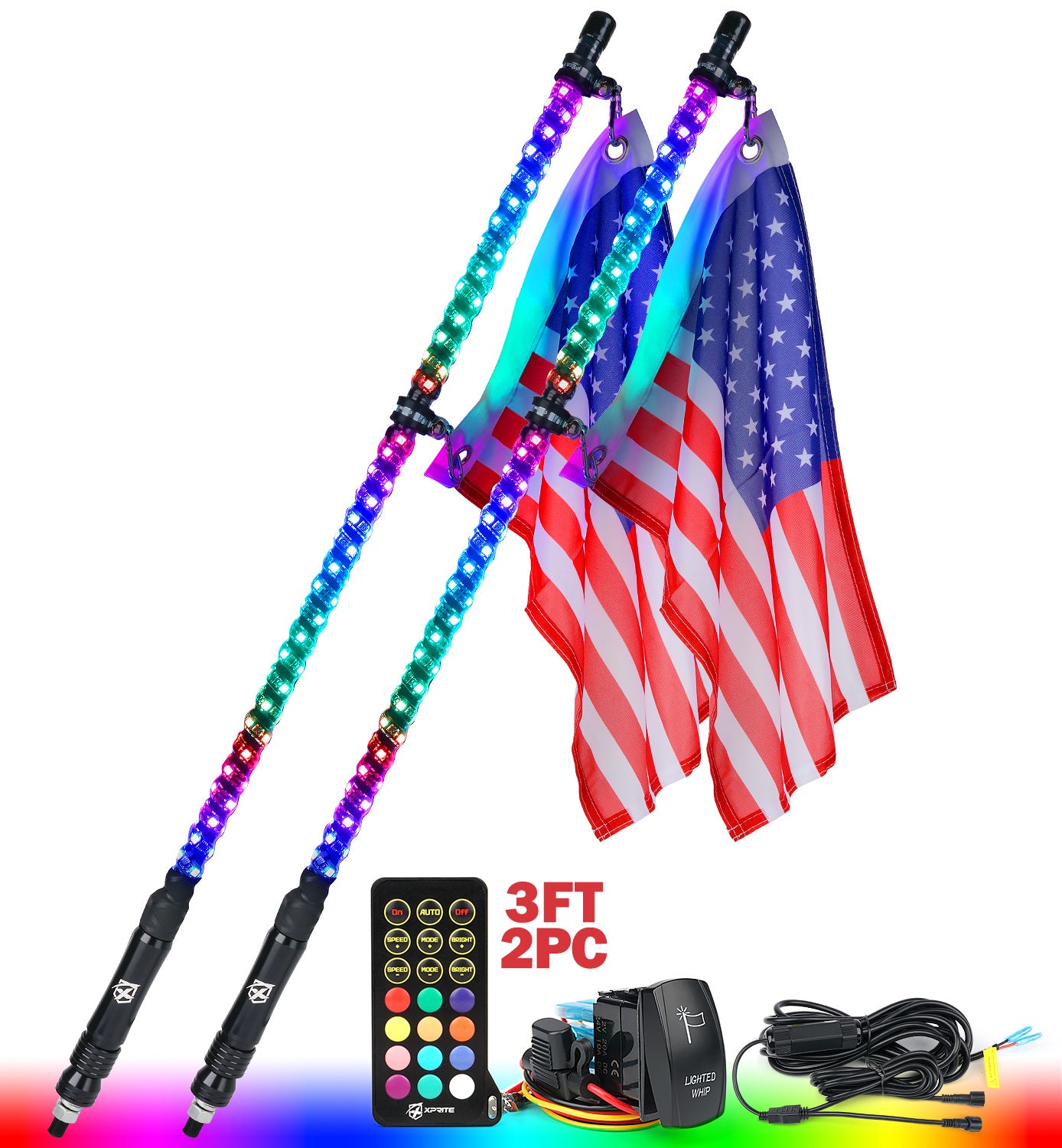 Spiral RGB LED Flag Pole Whip Light with Remote Control | Monsoon Series