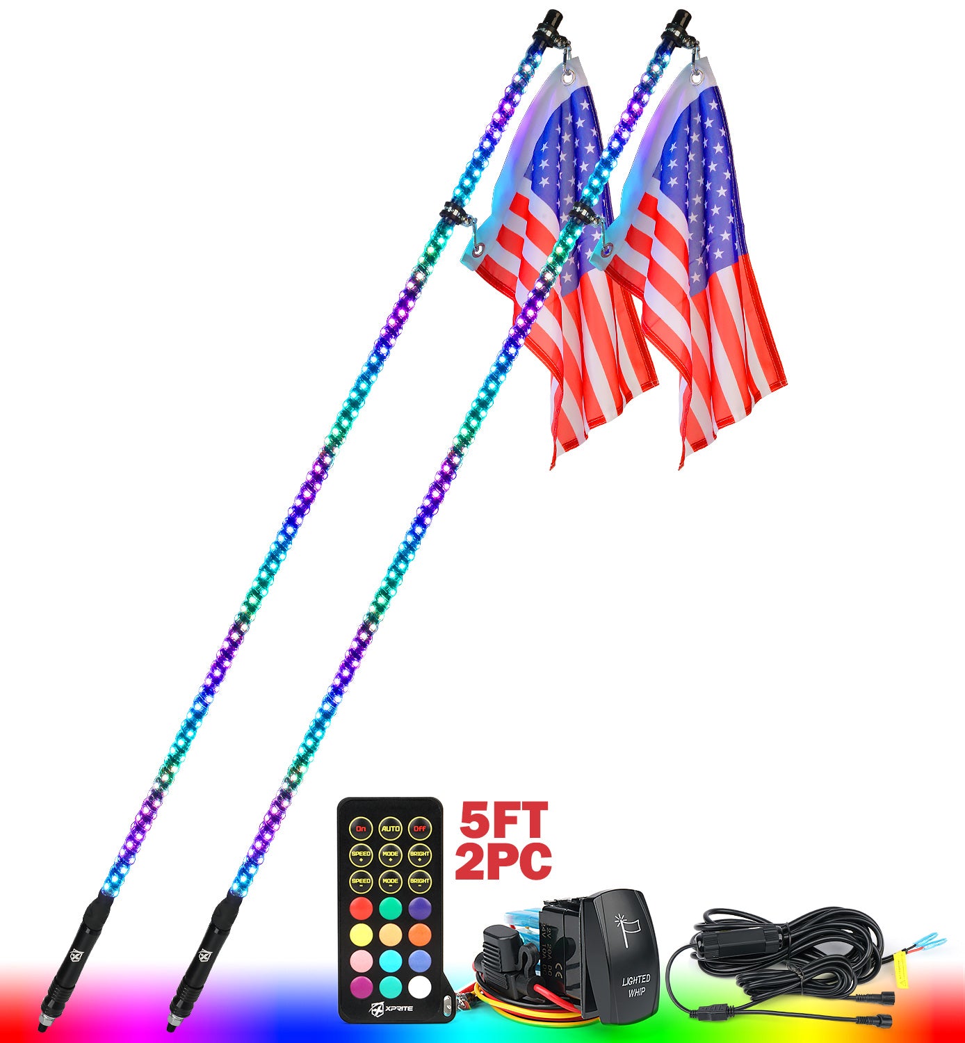 Spiral RGB LED Flag Pole Whip Light with Remote Control | Monsoon Series