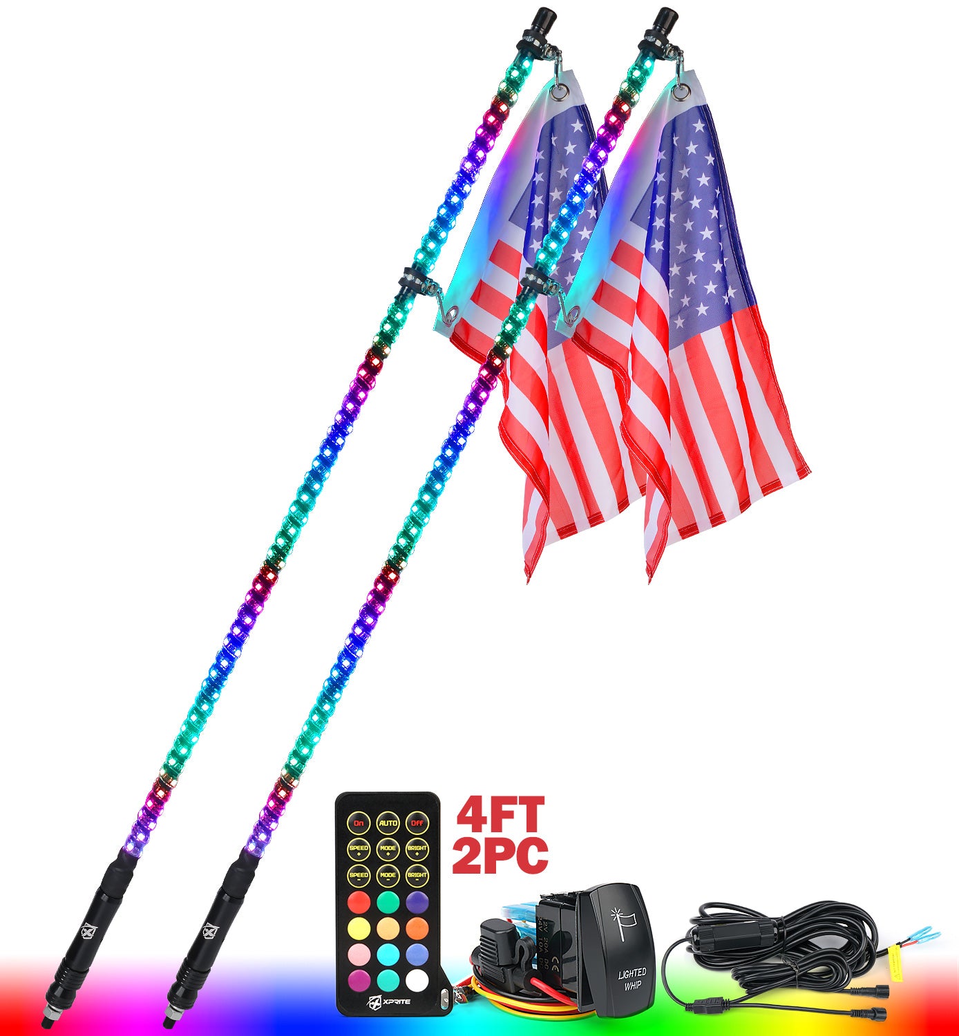 Spiral RGB LED Flag Pole Whip Light with Remote Control | Monsoon Series