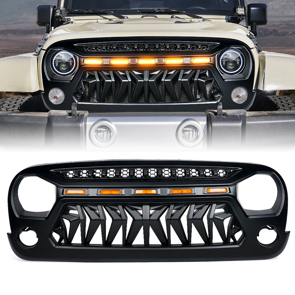 Xprite Venom Series Replacement Grille with LED Running Lights for Jeep  Wrangler 2007-2018 JK